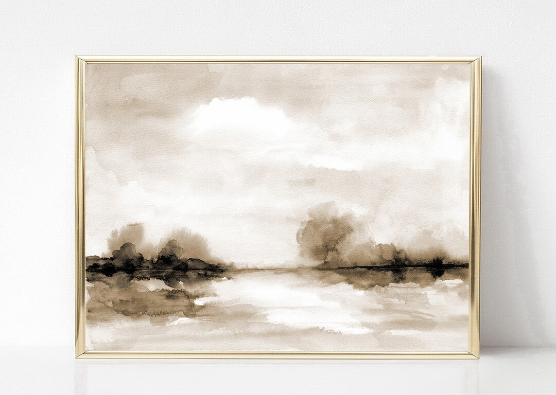 Sepia Landscape Print Minimal Abstract Landscape Printable Wall Art instant Download Watercolor P... | Etsy (US)