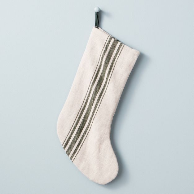 Engineered Stripe Woven Christmas Stocking Green/Sour Cream - Hearth & Hand™ with Magnolia | Target