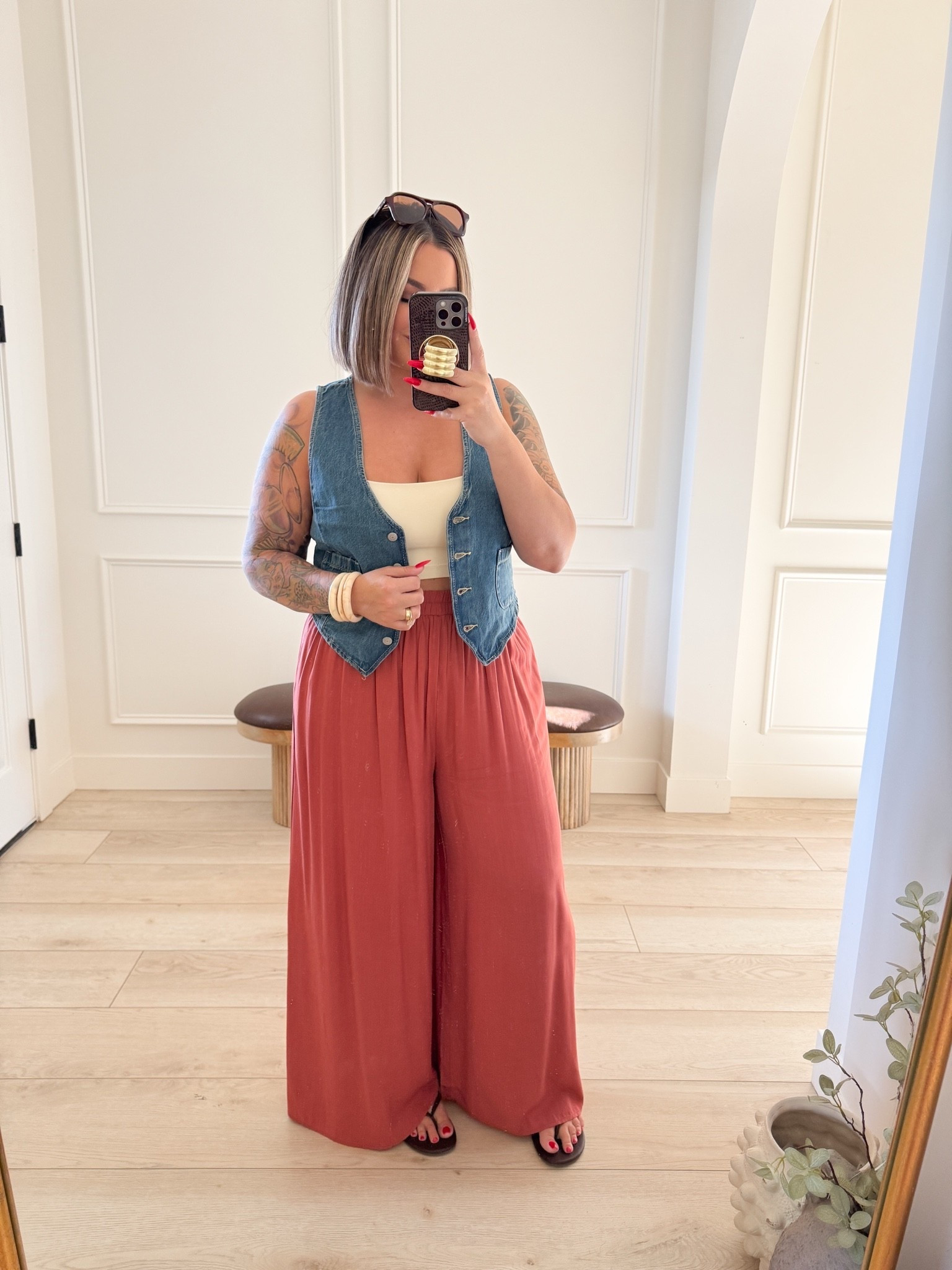 Vest L 
Pants xl 
Tank is old linked a few other options I have and would recommend