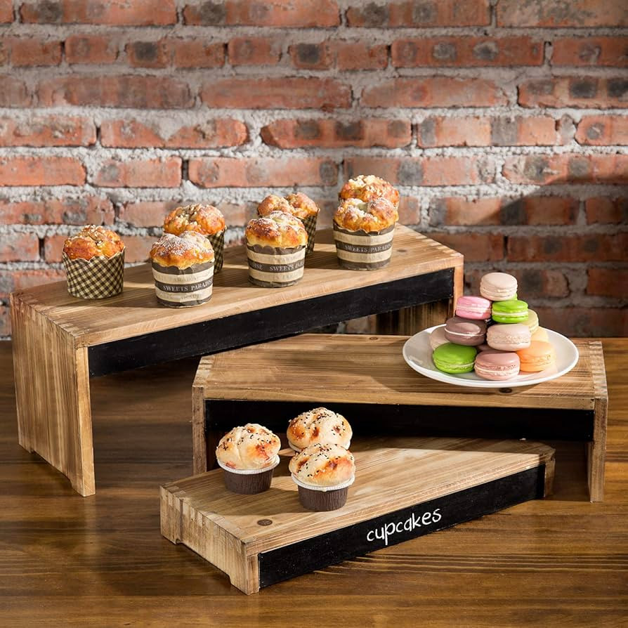 MyGift 3-Tier Rustic Burnt Dark Brown Wood Cake/Dessert Display Riser Stands with Chalkboard Pane... | Amazon (US)