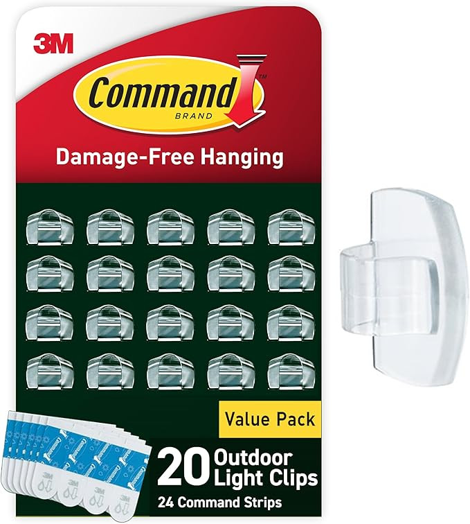 Command Outdoor Light Clips, 20 Clear Clips and 24 Command Strips, Damage Free Hanging Christmas ... | Amazon (US)
