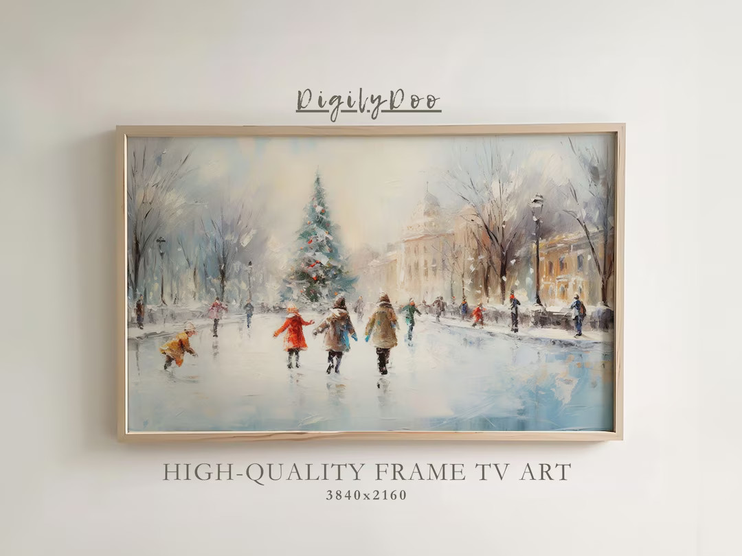 Christmas Frame TV Art, Winter Ice Skating Samsung Frame Tv Artwork, Vintage 4K Screensaver, Fami... | Etsy (US)