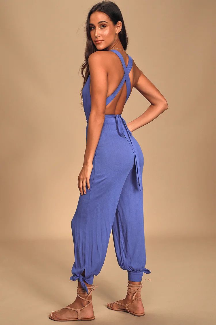 Lolinda Periwinkle Blue Convertible Halter Jumpsuit | Lulus (US)