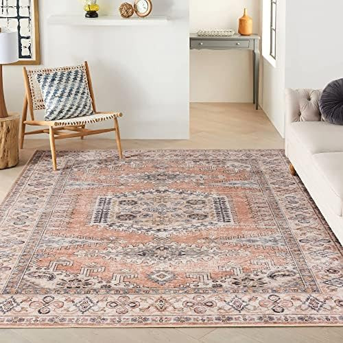 Valenrug Machine Washable Tribal Area Rug, 5' x 7', Distressed Medallion, Peach | Amazon (US)