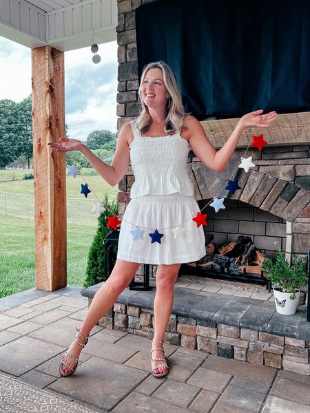 Smocked two piece skirt set. Peplum top and pull on skirt both TTS. I’m wearing medium in both. Sweet bridal outfit. Would also be great for a beach vacation and 4th of July! 🎆 

#LTKstyletip #LTKunder50 #LTKSeasonal