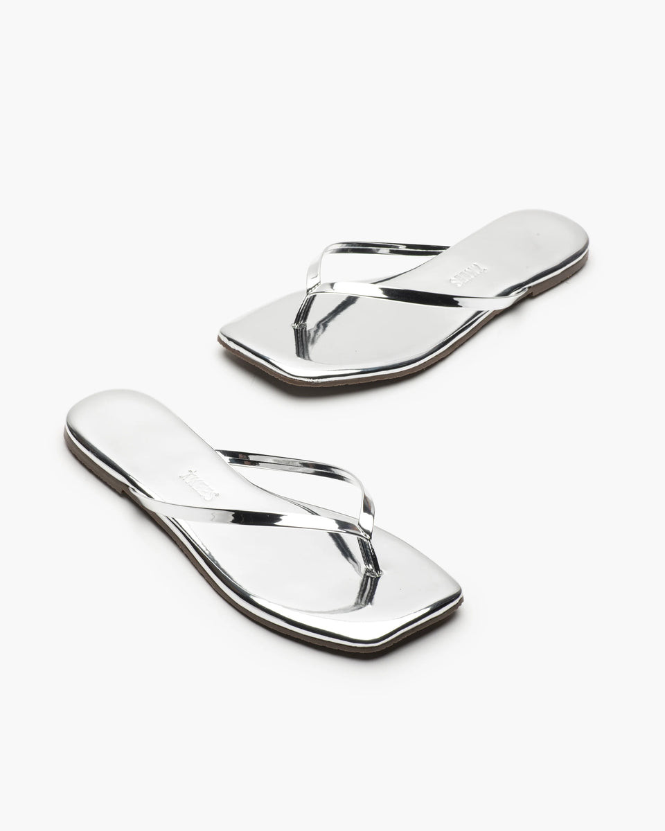 Square Toe Lily Flip Flop - Chrome | Triple Threads