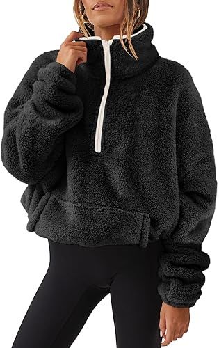 ANRABESS Women Long Sleeve Oversized Half Zip Fleece Sweatshirt Soft Sherpa Fleece Pullover Top W... | Amazon (US)