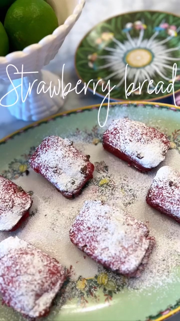 Strawberry Bread
Strawberry cake mix (dry mix only) 
1 can of strawberry pie filling 
1 bag of white chocolate morsels 
Crisco or non-stick spray 
Powdered sugar (optional)
Pecans would also be great added in! 

Mix the first three ingredients together in your mixer. Spray your loaf pans & fill them. Place in the oven on 375 degrees for 20-25 minutes. I have found that taking them out a little early and allowing them to continue to cook in the pan until cool works best and prevents burning. Be sure and SAVE this recipe to try yourself.  Enjoy! 🍓~ XXAP

#LTKfoodie #LTKHome #LTKSeasonal