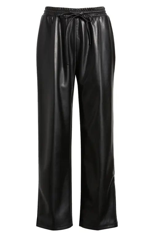 Open Edit Faux Leather Drawstring Track Pants in Black at Nordstrom, Size Small | Nordstrom