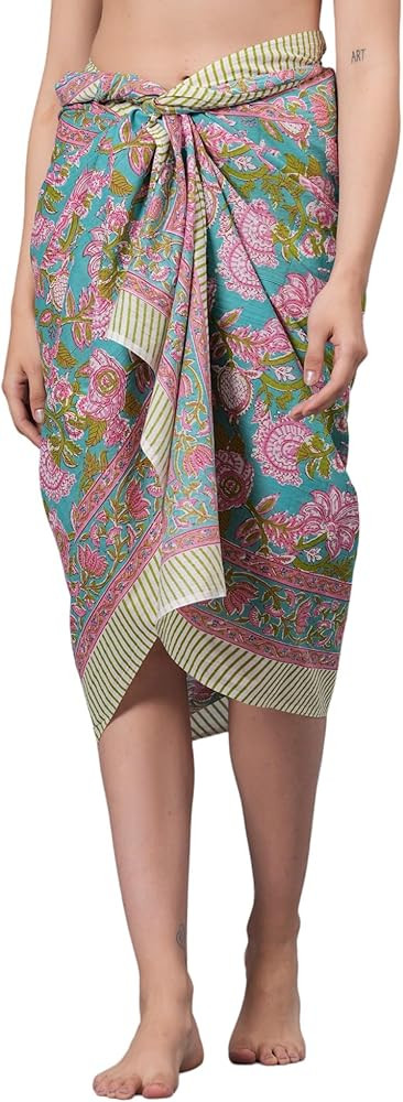 100% Cotton Swimsuit Cover-Up, Indian Hand Block Printed Sarong Wraps Bikini Cover-Up for Women | Amazon (US)