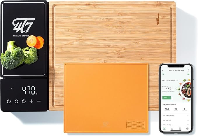 4T7 Smart Meal Prep System, Smart Cutting Board Set, Bamboo and Wheat Straw Chopping Boards, Weig... | Amazon (US)