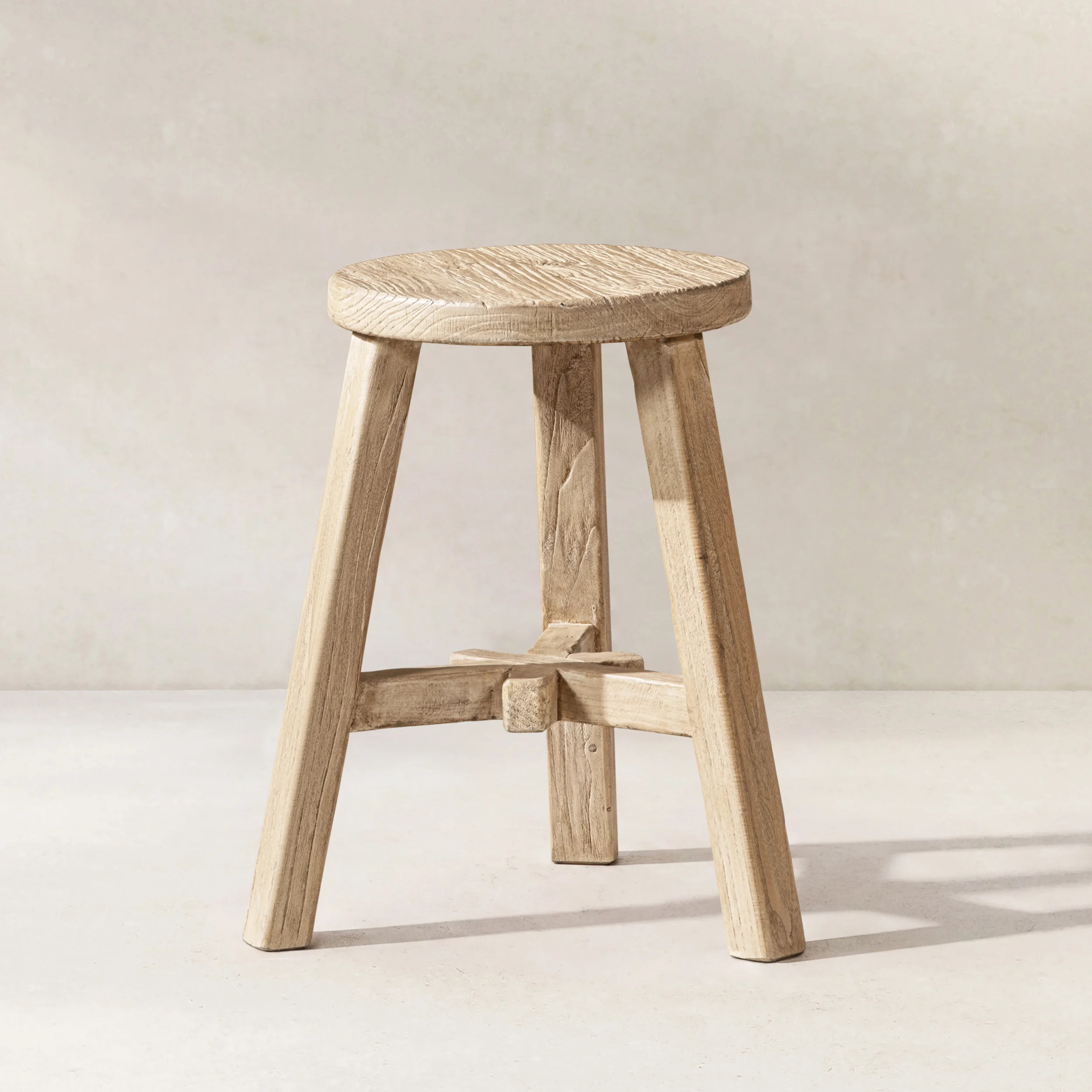 Linden 15.5" Round Elm Wood Stool, Light Natural Brown, Light Natural Brown Reclaimed Elm | Wayfair North America