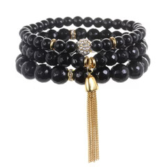 Black Color Karma Bracelet Set | Sequin
