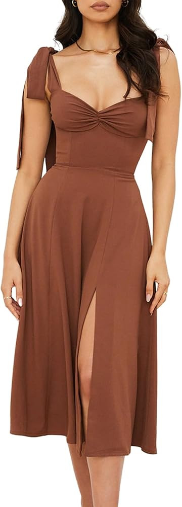 Volemo Women’s Vintage Corset Dress Sweetheart Neckline Tie Strap Slit Sleeveless Swing Elegant... | Amazon (US)