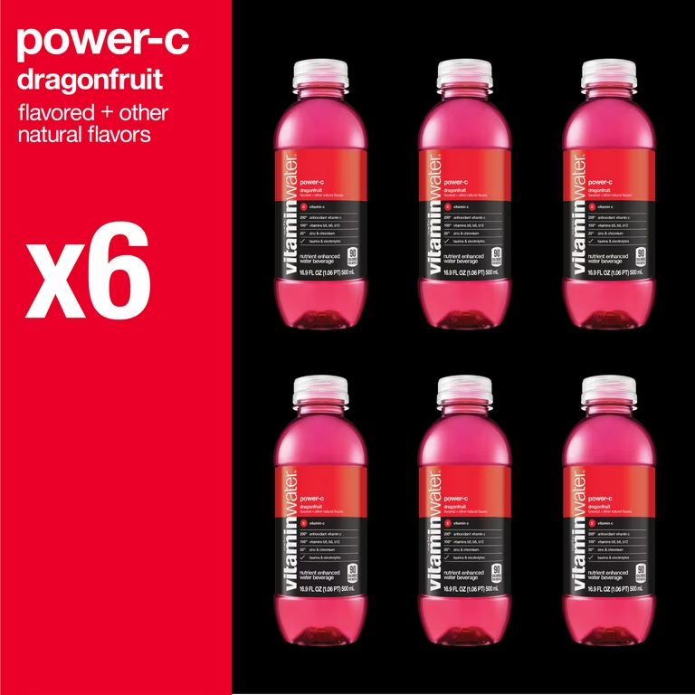 vitaminwater power-c electrolyte enhanced dragonfruit drink, 16.9 fl oz, 6 count bottles | Walmart (US)