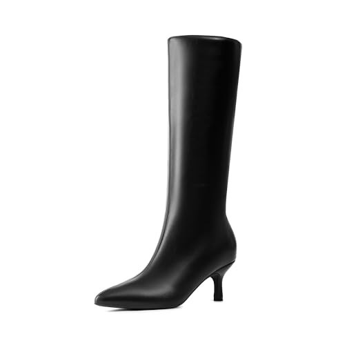DREAM PAIRS Women's Knee High Kitten Heel Boots Sexy Pointed Toe Fashion Long Tall Boots,Size 9,Black-Pu,DWUMKB2507 | Amazon (US)