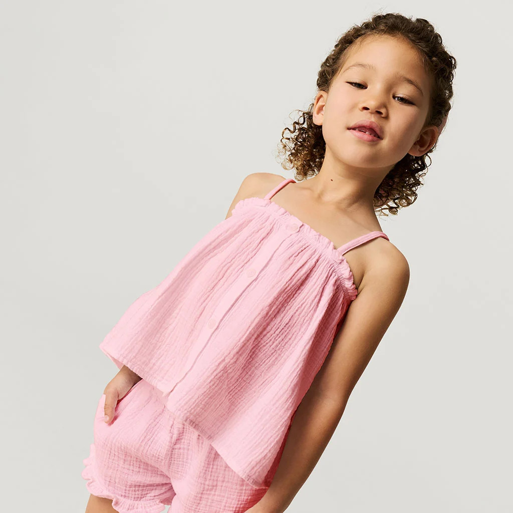 Solids Pink Sleeveless Happy Pink Cotton Crinkle Cami | Posh Peanut® | Posh Peanut
