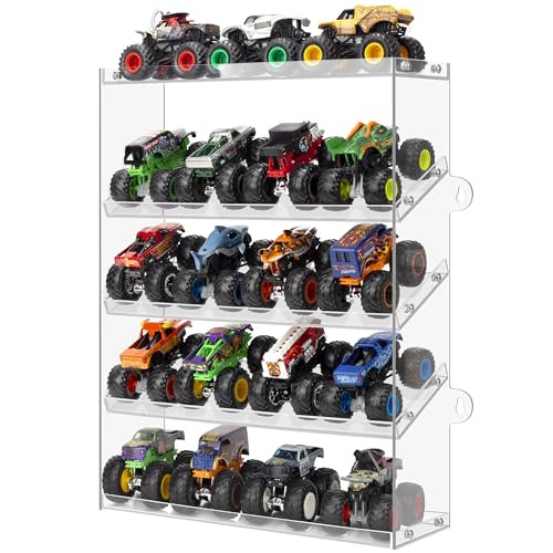 Assembly Monster Jam Trucks Display Case Holding for 20 Monster Trucks Acrylic Storage Case 5 Tiers Monster Trucks Organizer with Tilted Design, All-Around Display Case of Toy Trucks (5 Tiers) | Amazon (US)