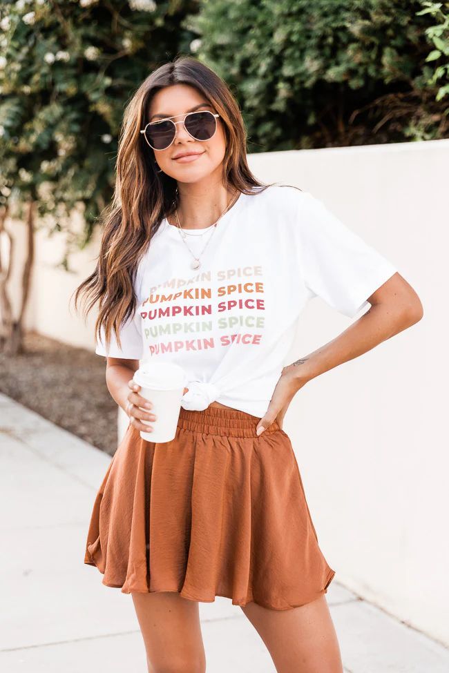 Pumpkin Spice Multi Graphic White Tee | Pink Lily