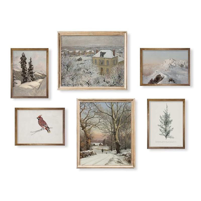 Rustic Snowy Winter Room Decor - Vintage Farmhouse Holiday Wall Decor - Christmas Wall Art - Boho... | Amazon (US)
