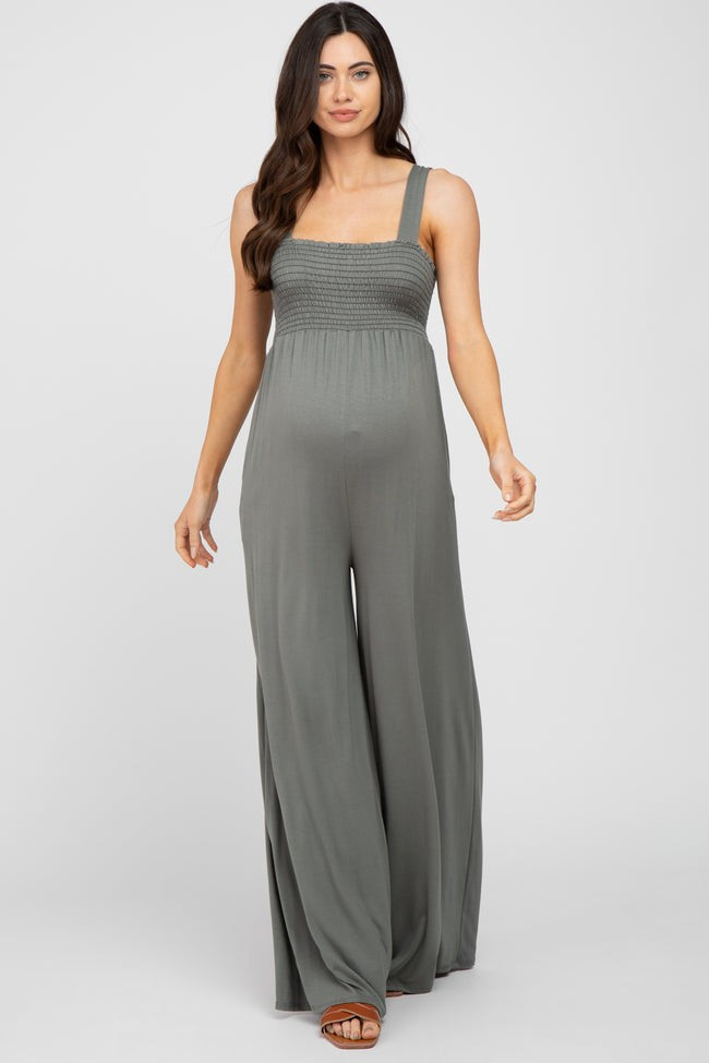 Olive Sleeveless Wide Leg Maternity Jumpsuit | PinkBlush Maternity