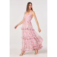 ASTR the Label | Ayanna Floral Pleated Tiered Maxi Dress in Pink floral | Size S | ASTR The Label (US)