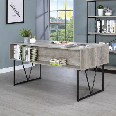 4-Drawer Writing Desk In Grey Driftwood And Black(Not Including Chair) | Wayfair North America