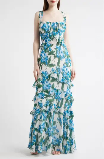 Julia Jordan Floral Ruffle Empire Waist Chiffon Gown | Nordstrom | Nordstrom