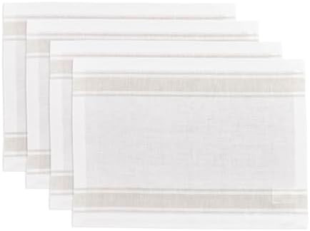 Solino Home Linen Placemats Set of 4 - Country Stripe White Placemats 14 x 19 Inch - 100% Pure Li... | Amazon (US)