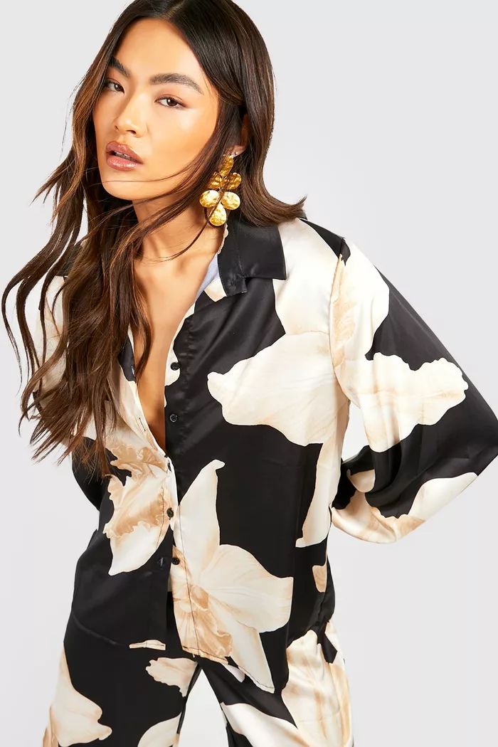 Large Scale Floral Relaxed Fit Shirt | boohoo (US & Canada)
