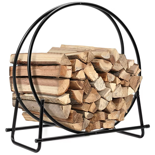 Costway 30'' Tubular Steel Log Hoop Firewood Storage Rack Holder Round Display | Target