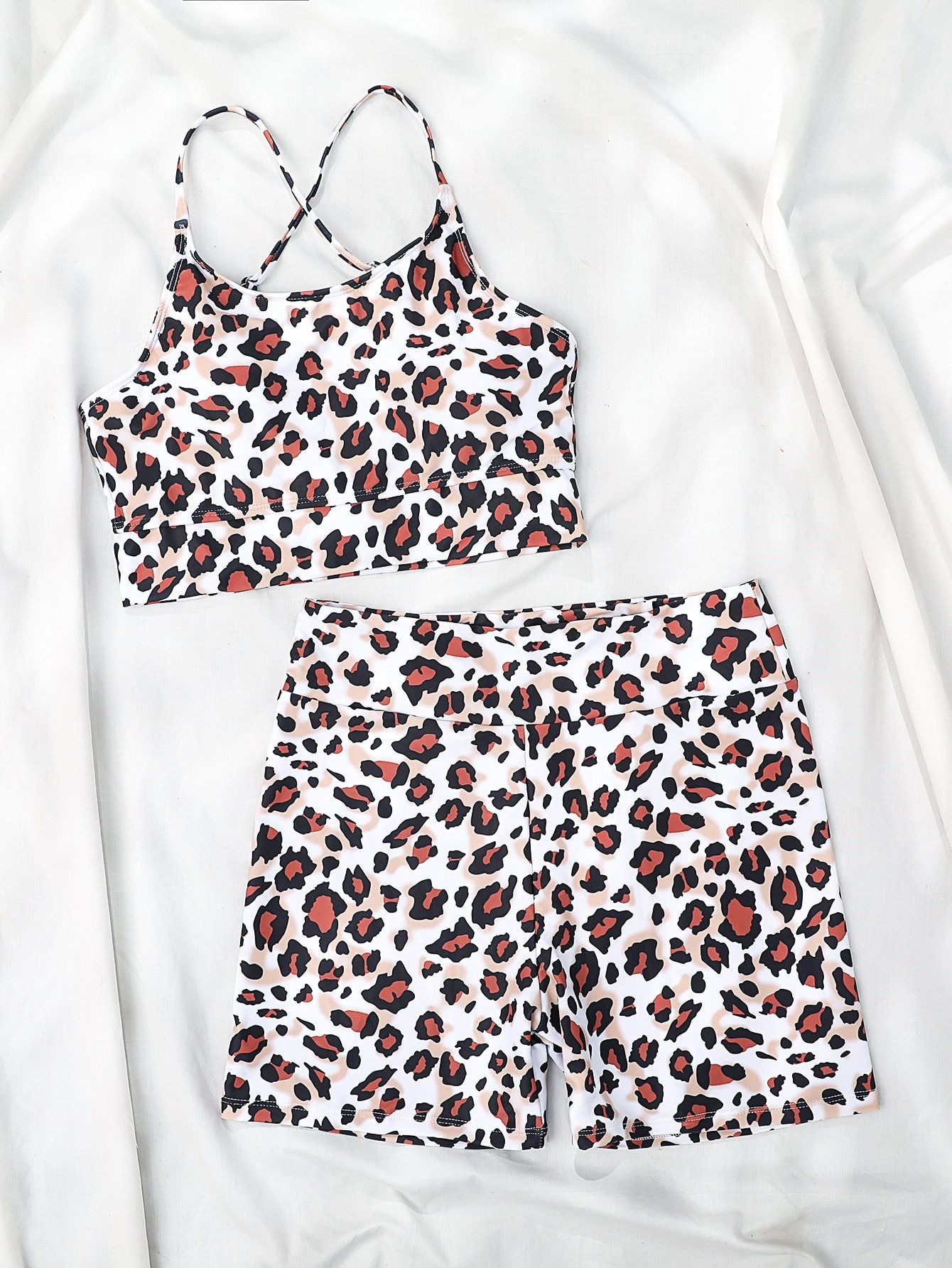 Leopard Criss Cross Shorts Bikini Swimsuit | SHEIN