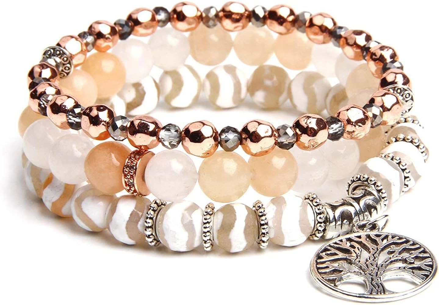 Tree of Life Turquoise Jasper & Tibetan Agate Gemstone Chakra Beaded Bracelet | Beach Charm Brace... | Amazon (US)