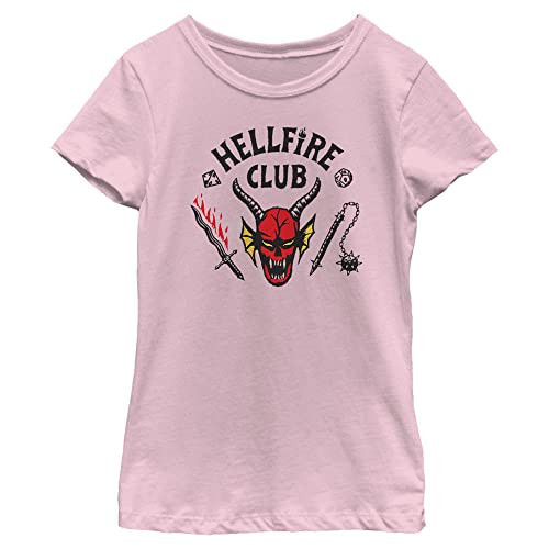Netflix Girls Stranger Things Hellfire Cut Short Sleeve Tee Shirt, Light Pink, X-Small | Amazon (US)