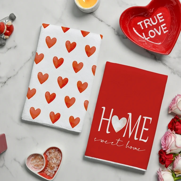 Sm:)e Valentine's Day Kitchen Dish Towels, 18x26 Inch, Set of 2, Red Hearts | Walmart (US)