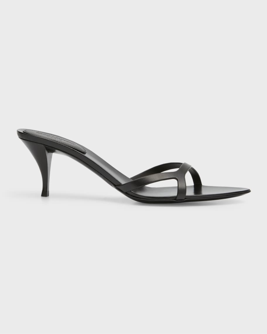 Gippy Leather Kitten-Heel Slide Sandals | Neiman Marcus