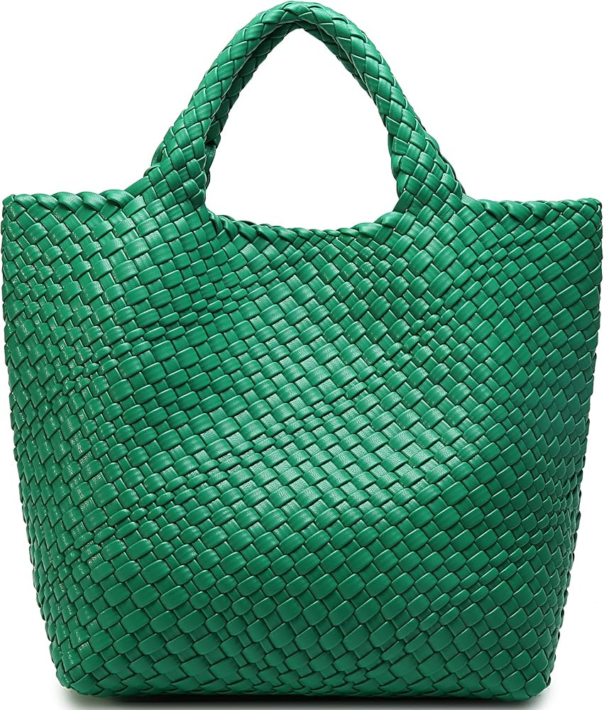 Queenoris Woven Bag for Women, Vegan Leather Tote Bag Large Summer Beach Travel Handbag and Purse... | Amazon (US)