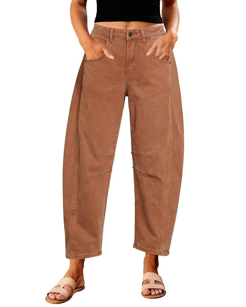 GRAPENT Barrel Jeans for Women Trendy High Waisted Wide Leg Baggy Cropped Relax Fit Stretch Denim... | Amazon (US)