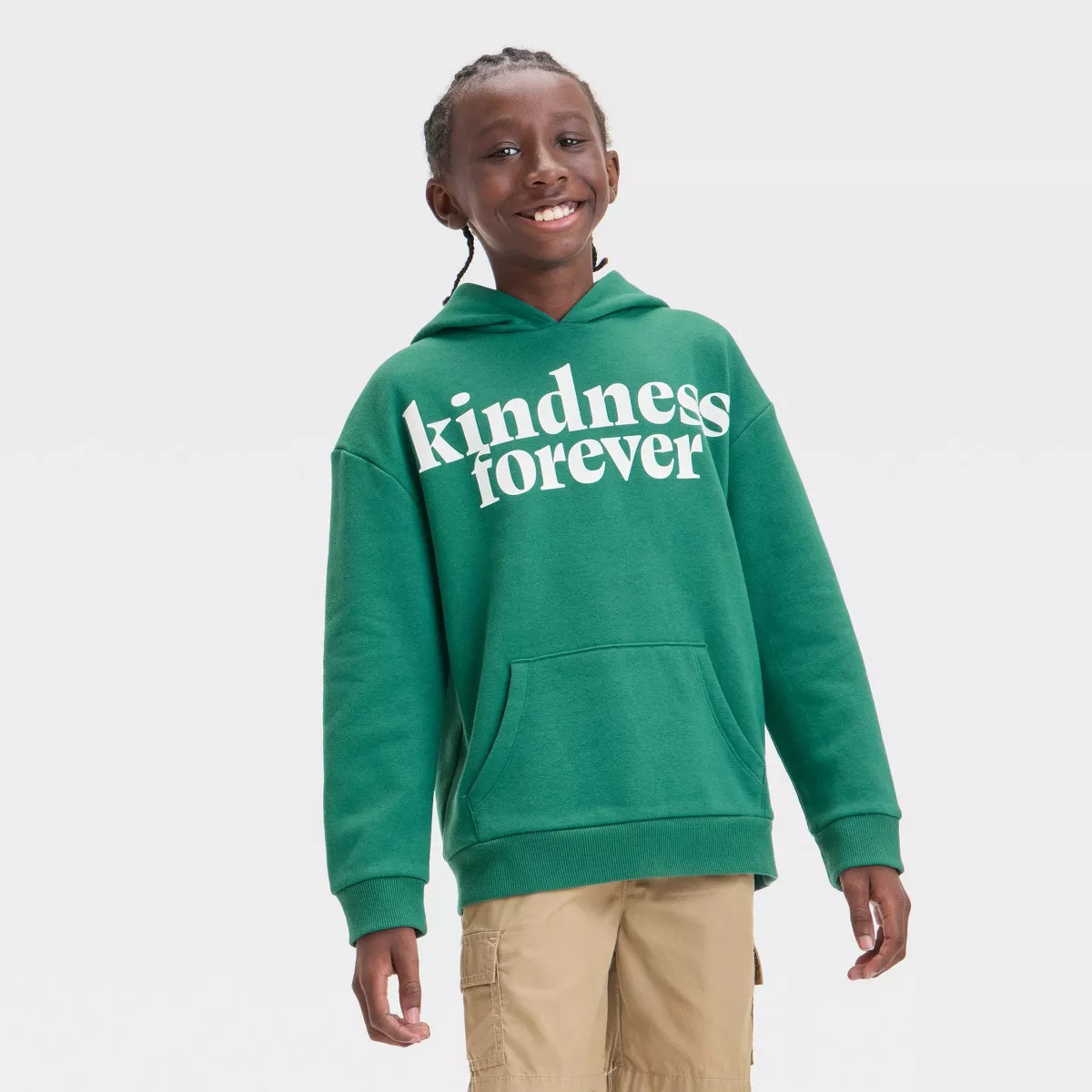 Kids' Fleece 'Kindness Forever' Hoodie Sweatshirt - Cat & Jack™ Pine Green L | Target