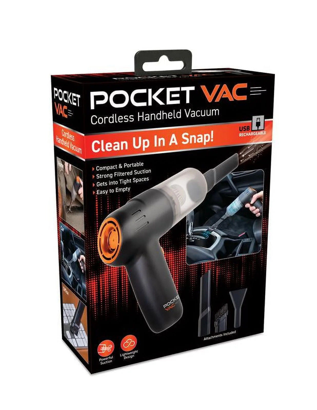 Pocket Vac Rechargeable Handheld Vacuum with Accessories - New - Cordless - Portable - As Seen on... | Walmart (US)