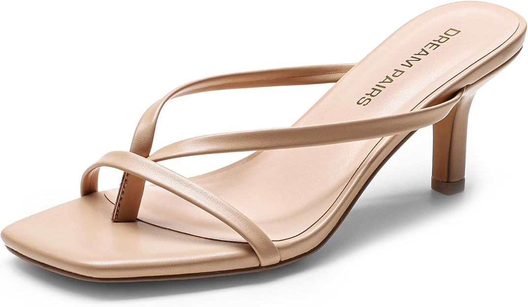 DREAM PAIRS Heels for Women Flip Flops Kitten Low Heels Open Square Toe Thong Heeled Sandals, Sex... | Amazon (US)