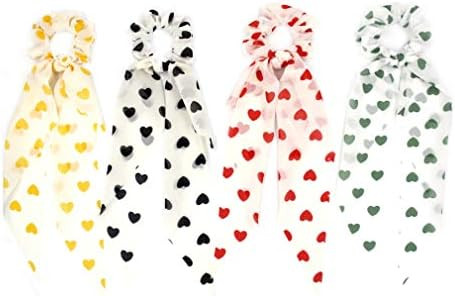 4pcs Pack Chiffon Hair Scrunchies Long Ribbon Hair Ties Heart Print Bow Hair Bands Women Hair Acc... | Amazon (US)