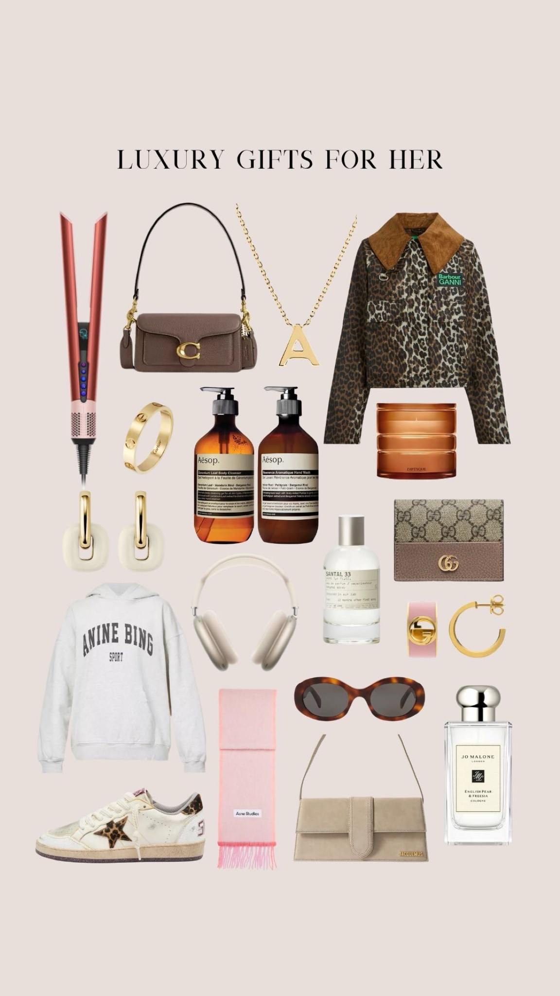 Luxury gifts for her 🥂

Ganni jacket, Aesop duo, Annie Bing hoodie, Dyson, perfume, leather hand bag, Apple AirPods Max 

 

#LTKuk #LTKgiftguide