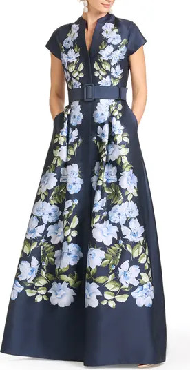 Marta Placed Floral Mikado Gown | Nordstrom