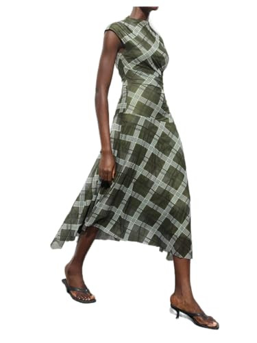 Milumia Women's Plaid Print Ruched Maxi Dress Cap Sleeve Asymmetrical Ruffle Long Dresses | Amazon (US)