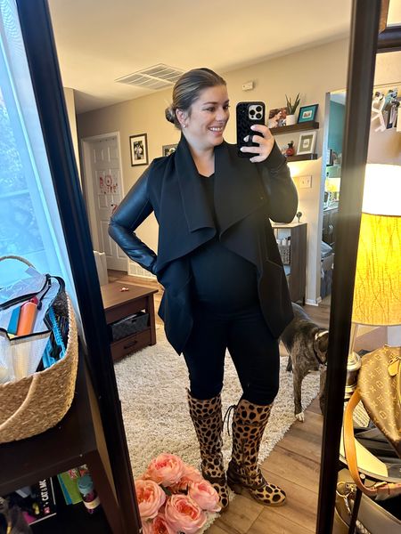My black outfit reflects my attitude about waking up every morning at 0630…. Not a fan. But this Spanx jacket is everything and if I could wear my leopard Freebird boots year round, I would! I’ll confirm I asked Santa for another pair of Freebird this year- I love them that much! What’s on your Christmas list? 

#LTKbump #LTKworkwear #LTKshoecrush