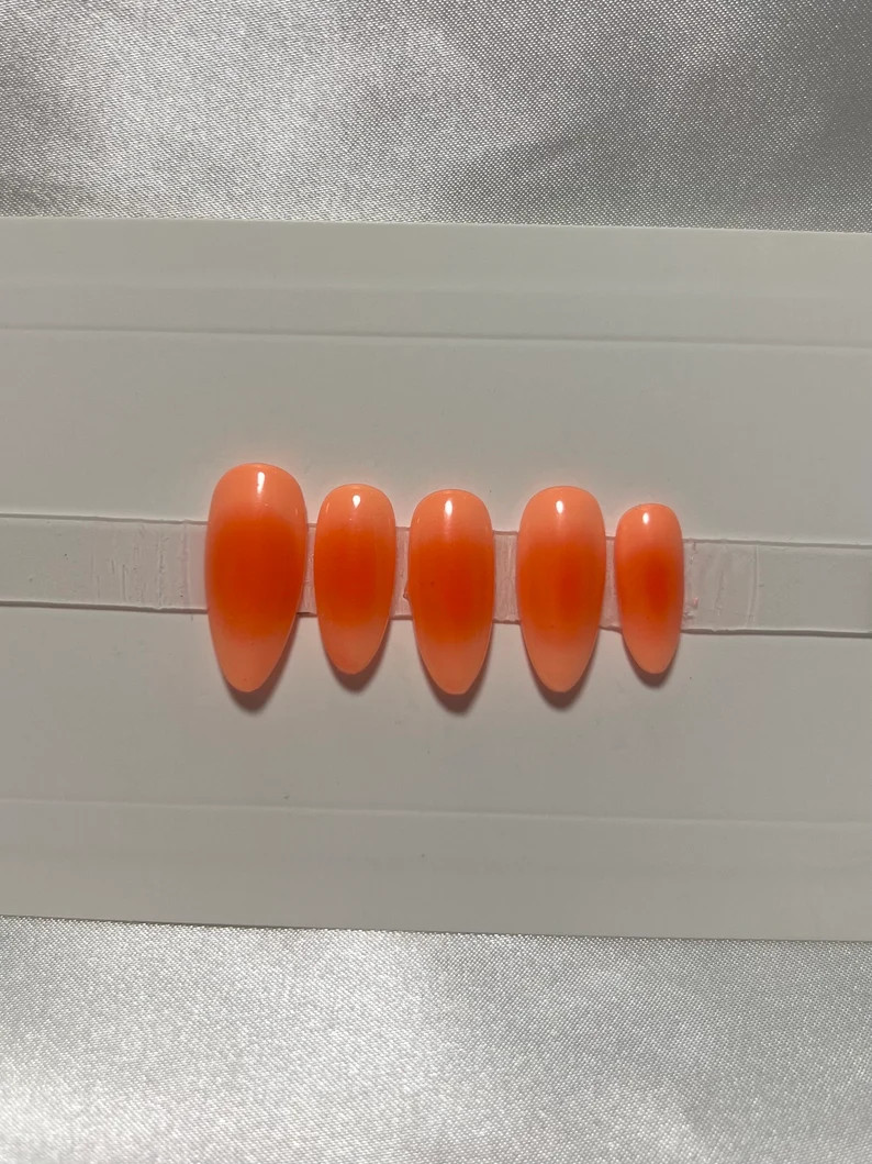 Luxury Hand Painted Press on Nails Orange Aura - Etsy | Etsy (US)