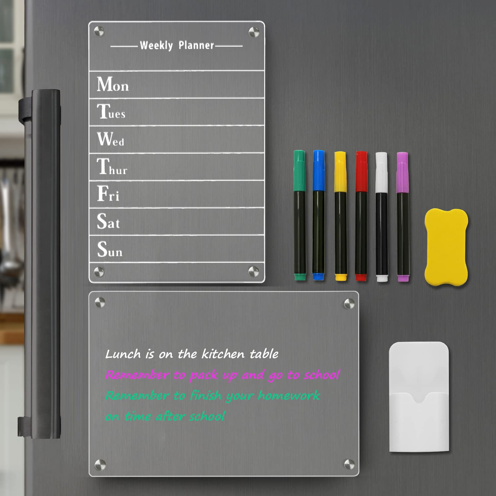 2 PCS Clear Acrylic Dry Erase Board for Fridge, 12”×8” Magnetic Weekly Meal Planner, Kitchen... | Amazon (US)