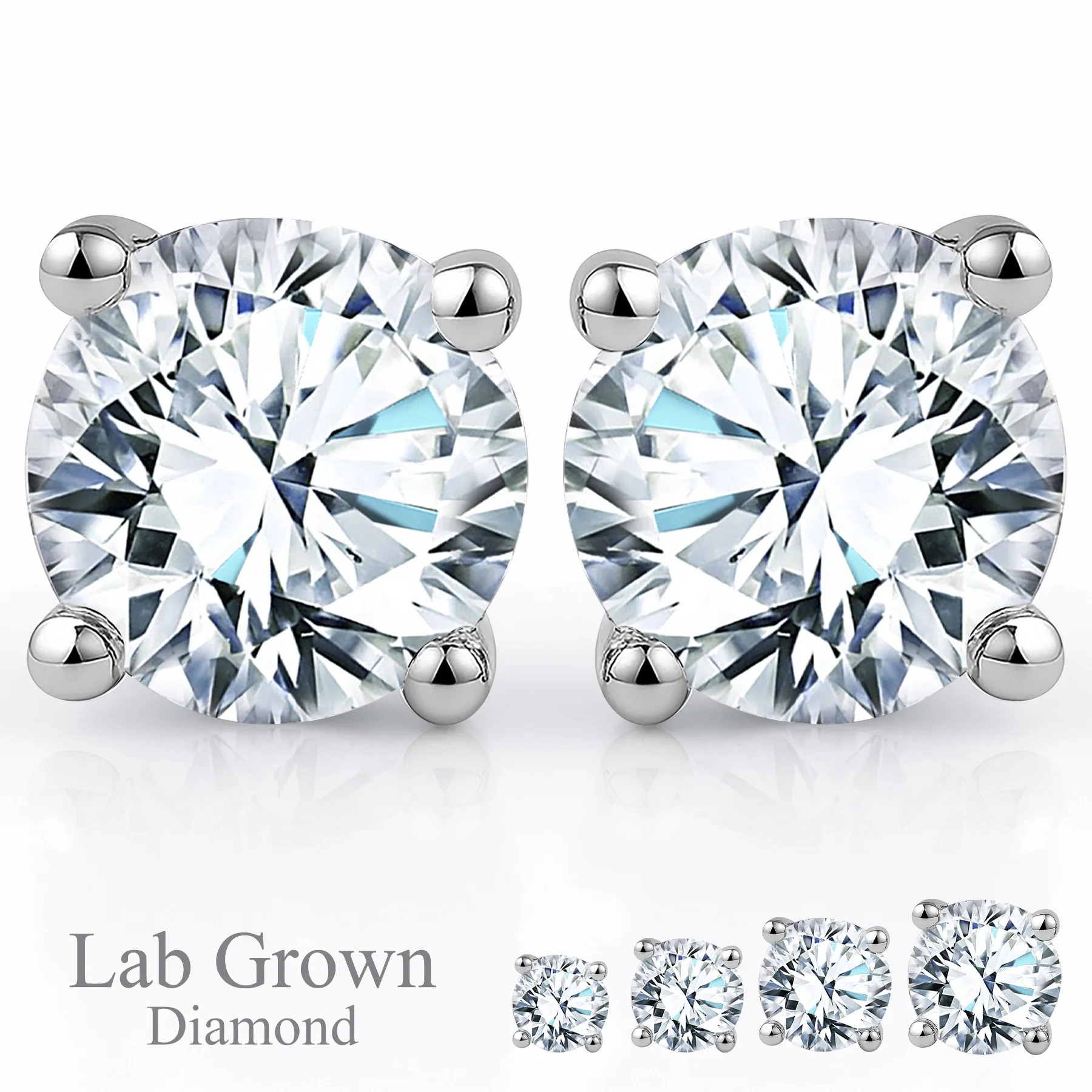 JeenMata Lab Grown Diamond Earrings 1.25 Carat Round Cut 18K White Gold Plated Solitaire Studs fo... | Walmart (US)
