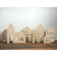 Village Set Of 7 Pcs - Thick Large Wooden Houses Christmas Decor, Ornaments, Scandinavian Decors, Village | Etsy (US)